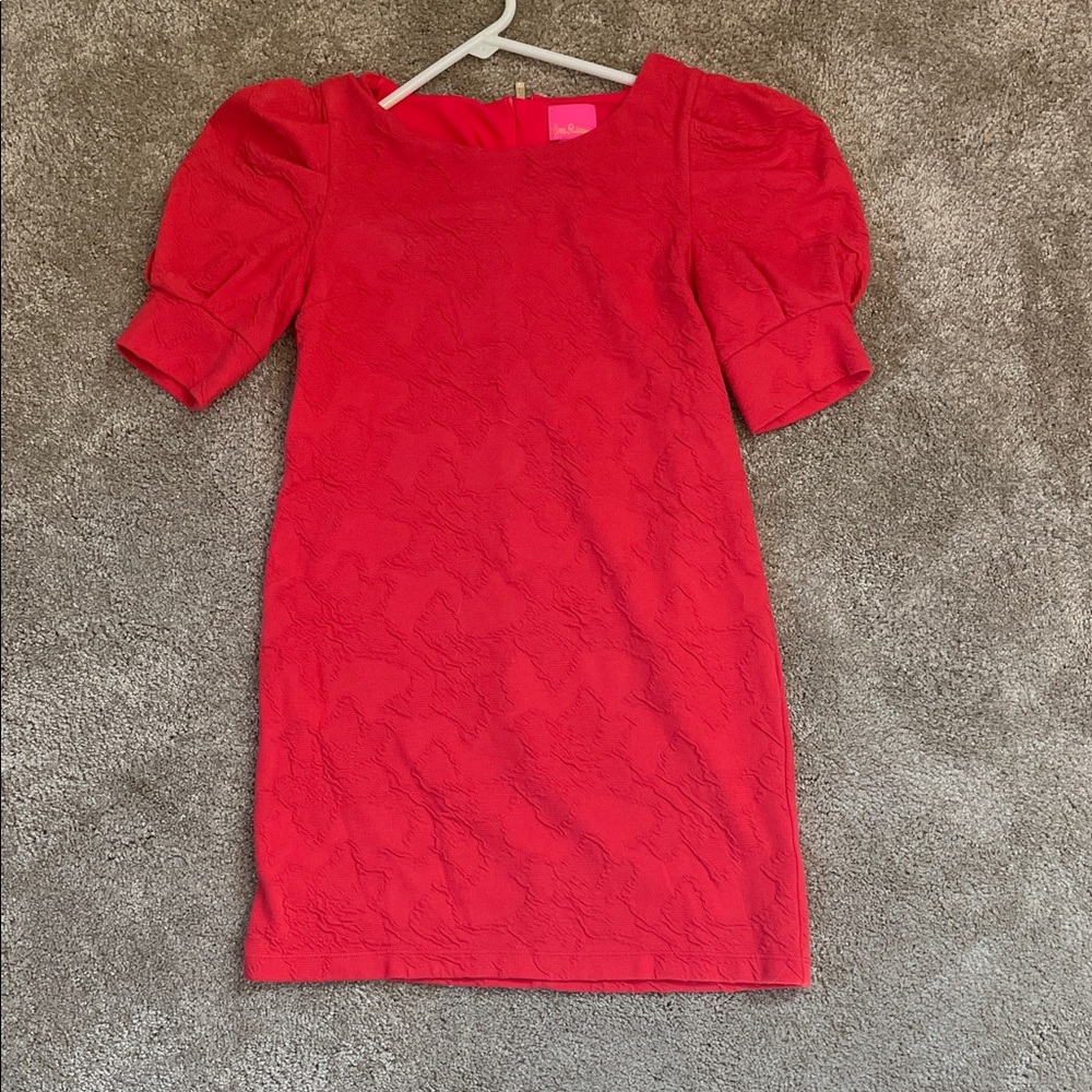 Lilly Pulitzer Red Textured Puff-Sleeve Shift Dress